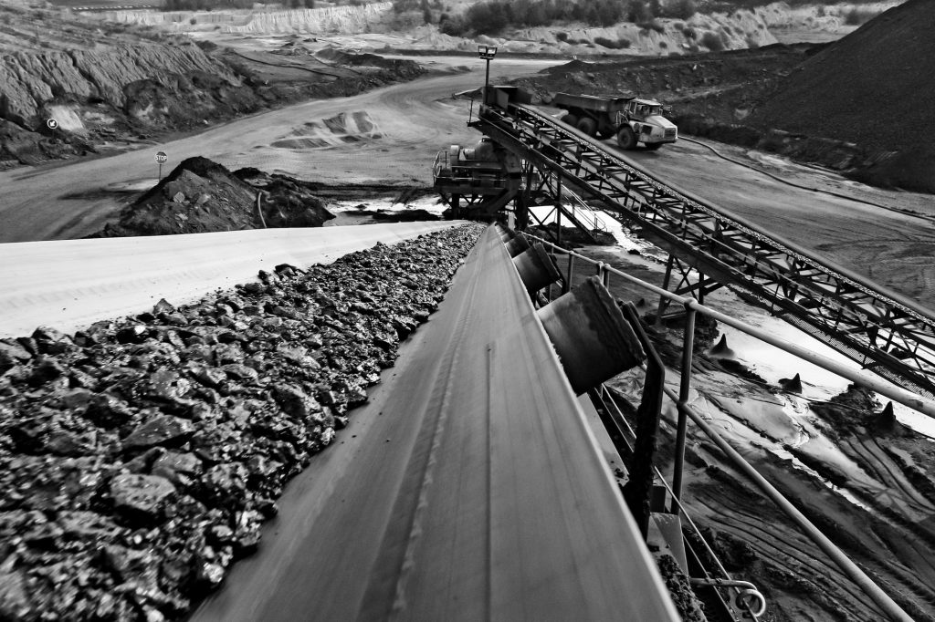 Coal Ore on a conveyor belt for processing